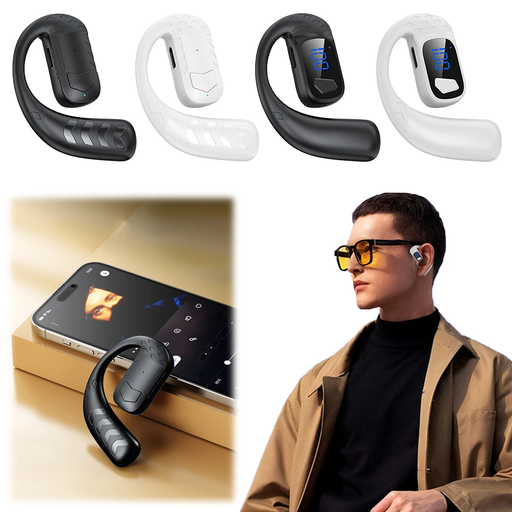 Wireless Headphones Bluetooth-Compatible Earpiece Ear Hook Handsfree Headset Noise Canceling Waterproof Single Earphones