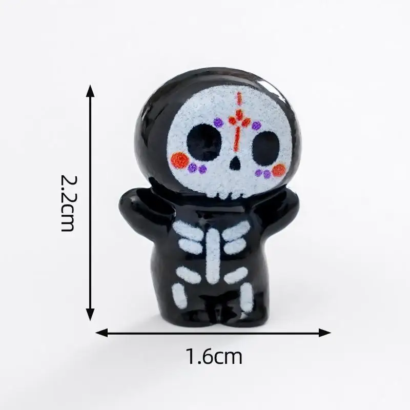 6Pcs Cute Mini Resin Sugar Skull Statues Adorable Cartoon Design For Halloween Decor Desktop Ornament DIY Craft Projects