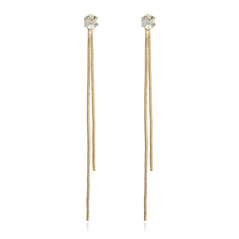 2021 Fashion Crystal Long Tassel Dangle Earrings for Women Elegant Temperament Drop Earing Trend Jewelry Gift