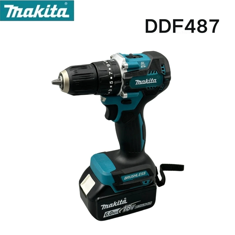 Makita DDF487 Rechargeable Cordless Electric Drill 10mm Brushless Electric Impact Screwdriver Power Tools 18V Battery