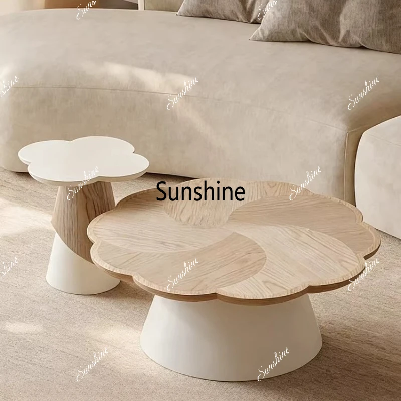

Cream wind flower shape living room household ash wood coffee table