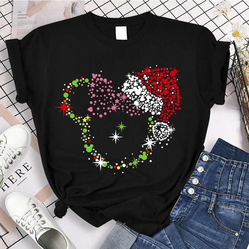 new in Christmas Mickey Print T-shirts Women Fashion Minnie Mouse girls T Shirt Streetwear Female Clothes Kawaii Disney Tshirt