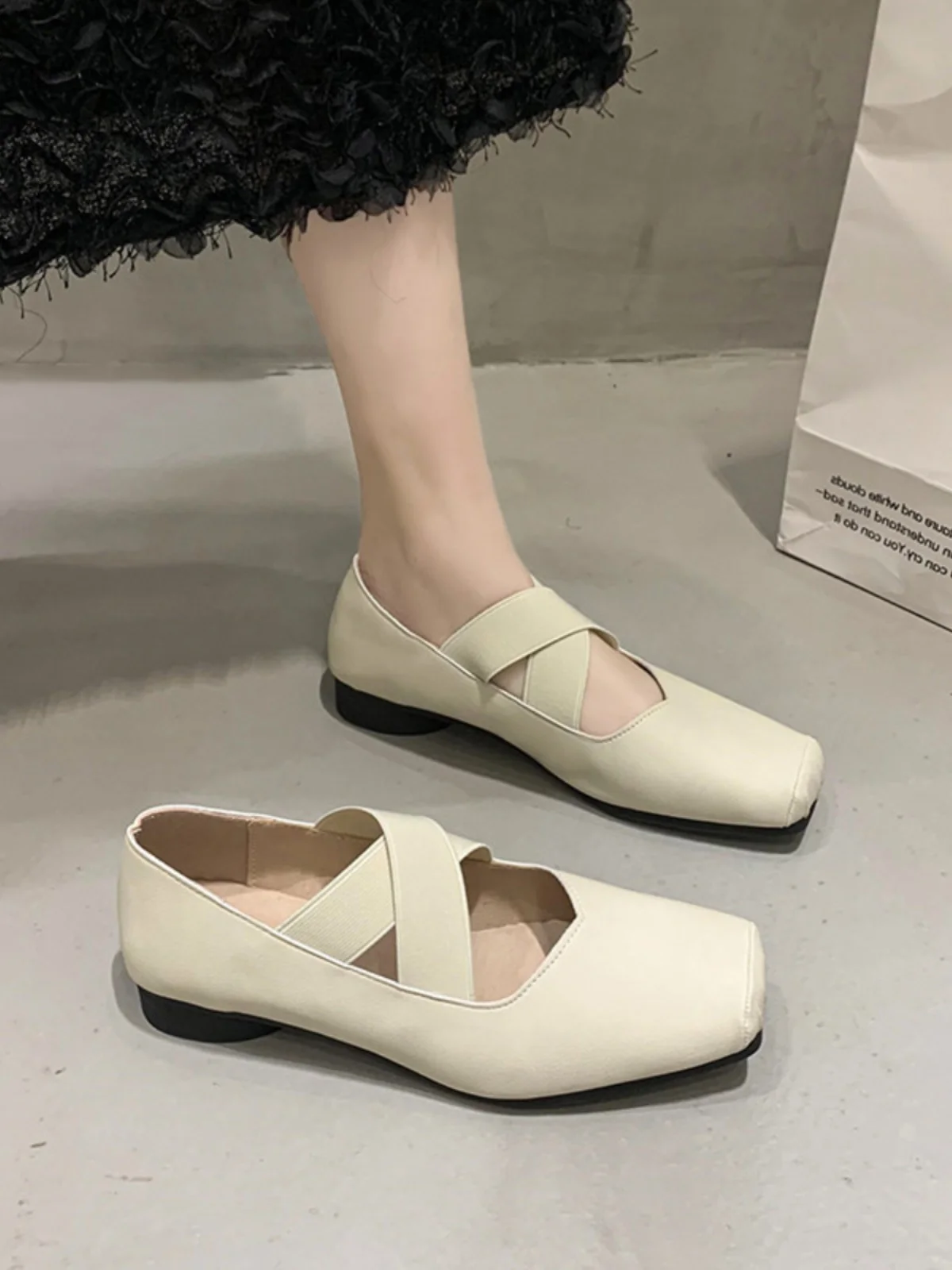 Casual Woman Shoe Modis Ballet Flats Square Toe All-Match Low Heels Clogs Platform Autumn Elegant Female Footwear Shallow Mouth