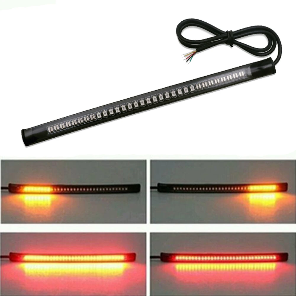 Motorcycle 48 LED Light Bar Flexible Strip Tail Turn Signal Tail Rear Brake Stop Bulb Lamp Brake Light 2835 3014 SMD Dual Color