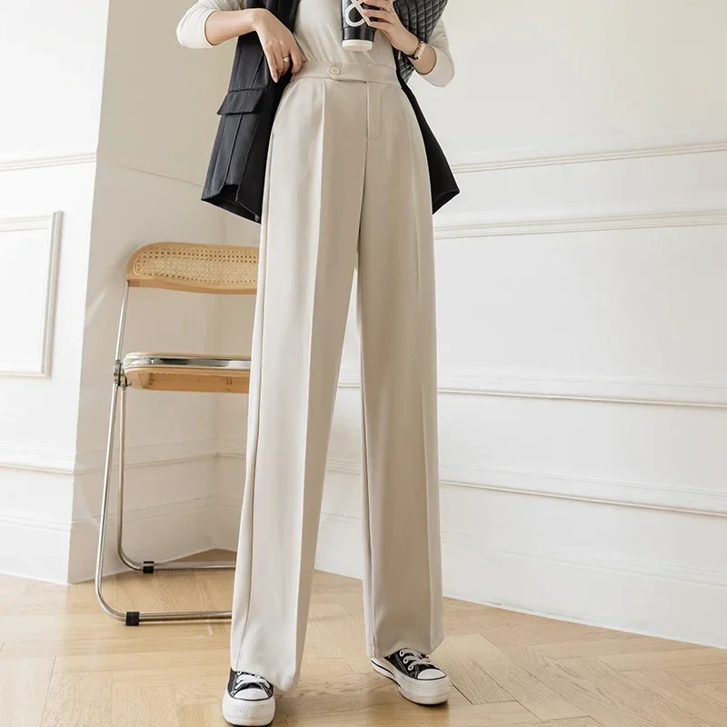 Women Casual Elastic High Waist Wide-leg Pants 2024 Office Lady Drape Long Suit Pant Spring Summer Female Fashion Loose Trousers