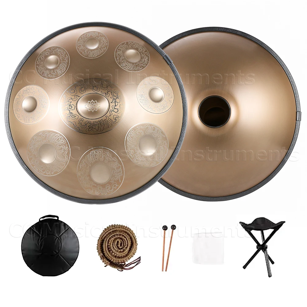 440hz D Minor Gold Handpan Drum,, 9, 10, 12 Tone Steel Tongue Drum,Yoga Meditation,Music Drums, Percussion Instruments,Gift