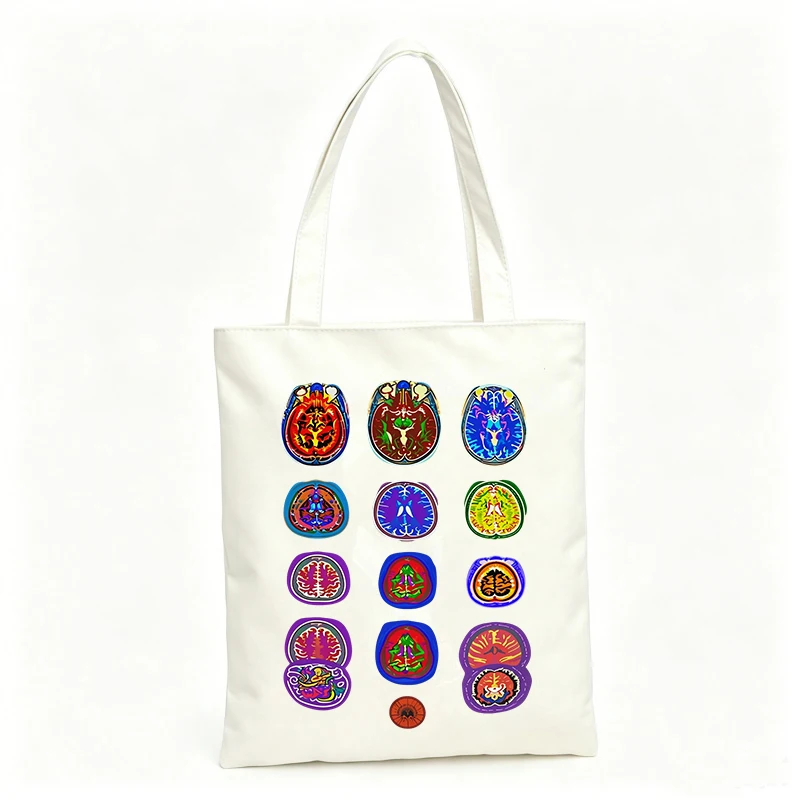 Women's canvas tote bag with abstract brain MRI-inspired prints, artistic design for daily use and casual outings