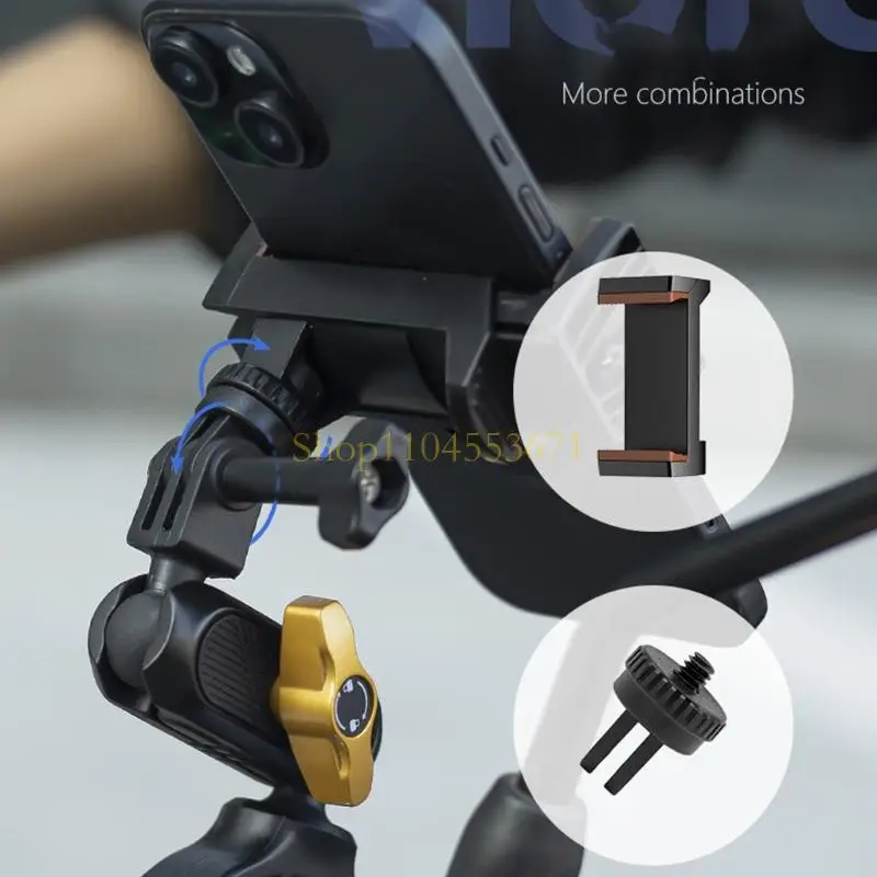 Best Seller Action Camera Bar Holder with Textured Contact Surfaces, Aluminum and ABS Body, Articulating Position Control, and