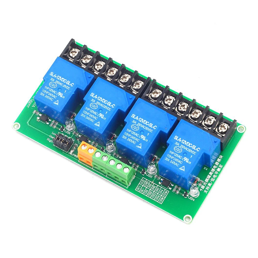 DC 5V/12V/24V 4 Channel 30A Output Relay Module High And Low Level Trigger Relay Module for Home PLC Intelligent Control