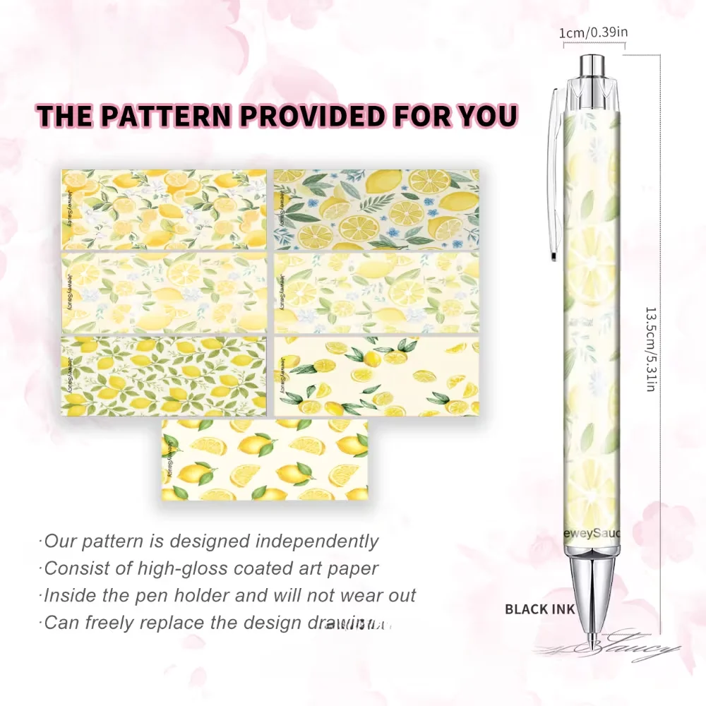 7PCS Lemon & Flower Pattern Ballpoint Pens, Desk Decor & Gifts for Colleagues and Friends, Random Styles