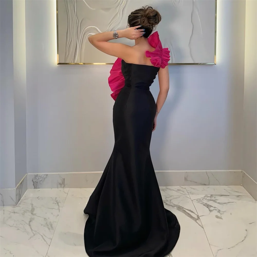 Tarot One Shoulder Ruffles Evening Dresses Mermaid Satin Floor-Length Women Special Occasion Dress Sleeveless robes de soirée