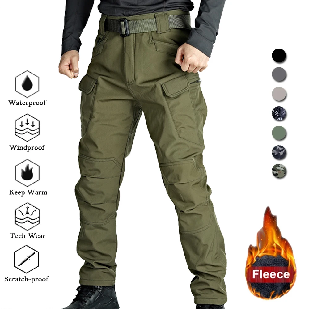 Winter Tactical Pants Men Softshell  Fleece workwear Waterproof Cargo Sharkskin Trousers Work Jogger