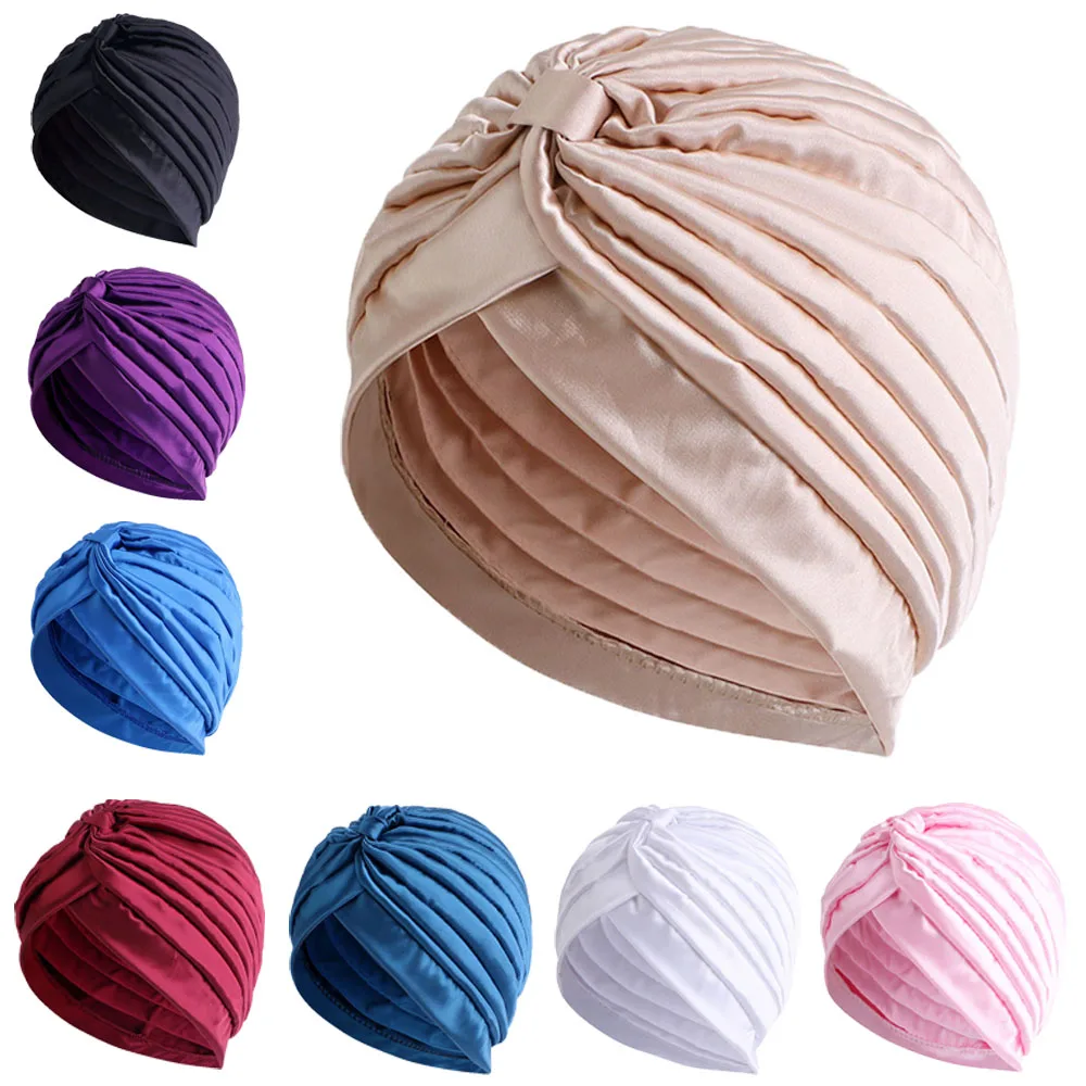 

Women Fashion Muslim Turban Cap Satin Solid Color Islamic Inner Hijab Caps Wrap Head For Girls Stretch Beanies Hats Headwrap