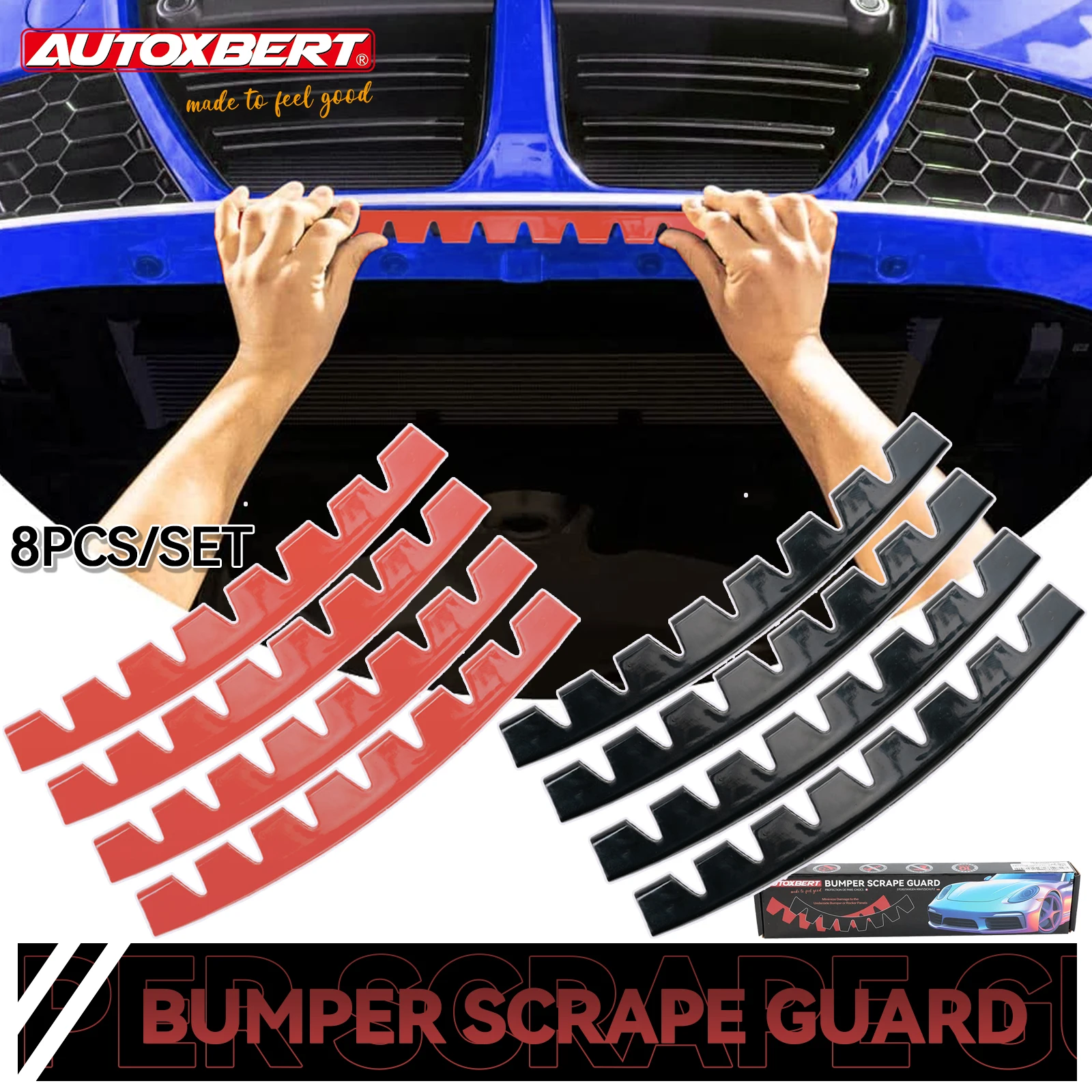 8PCS AUTOXBERT Red/Black Bumper Scrape Guard Anti Collision For Ferrari Chevrolet Camaro SS LS RS LT ZL Protector Skid Plate DIY