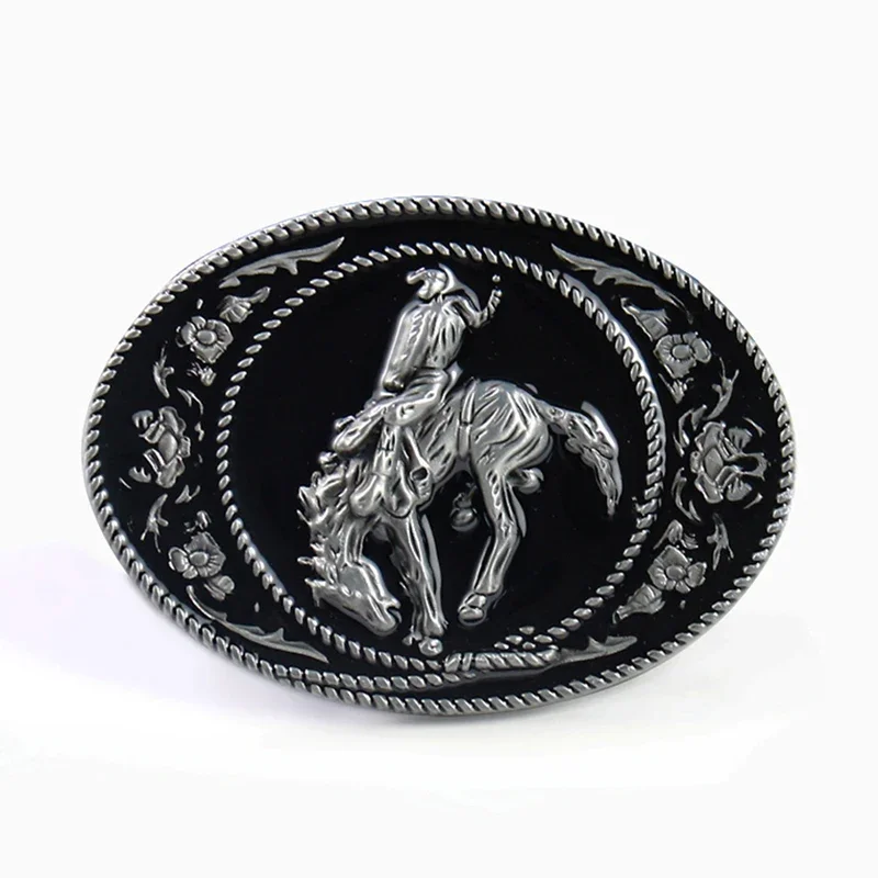 Rodeo Cowboy with Horse Riding Western Cowboy Belt Buckle The Bullring Horse with Pewter Finish Leather Craft Strap Belt Buckle