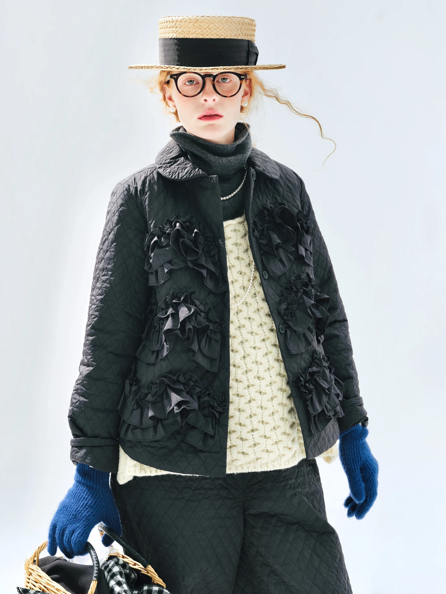 سترة نسائية قطنية برقبة دائرية - imakokoni 2025 نمط الشتاء، تخفيف يوميًا، زخرفة من الدانتيل، نسيج قطني 255299