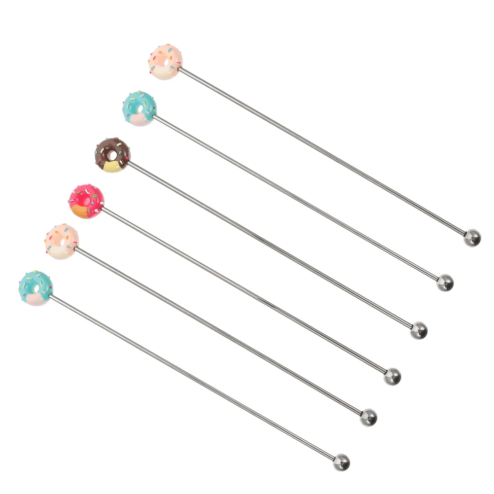 

6 Pcs Stainless Steel Stirring Sticks Donut Cocktail Drink Stirrer Reusable Bar Tools Beverage Juices Milk Tea Mixer