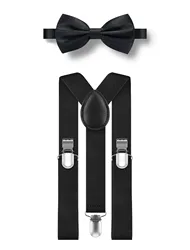 Suspenders Bow Tie Set For Men Adjustable Size Elastic 1 inch Y Shape with Strong Clips Braces Wide Y Shape Suspenders