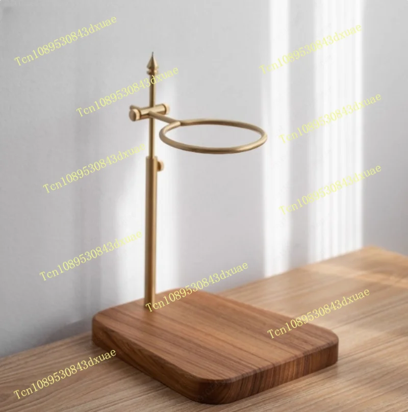 Hand Brewed Coffee Filter Holder | Walnut Base, Brass Retro Adjustable Filter Cup Stand
