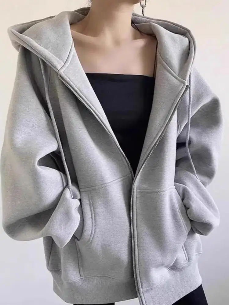 

Women's Hooded Long Sve Zipper ket Top Street Sle Loose Fit ort Coat Spring Season Color Faion Ladies' Wear