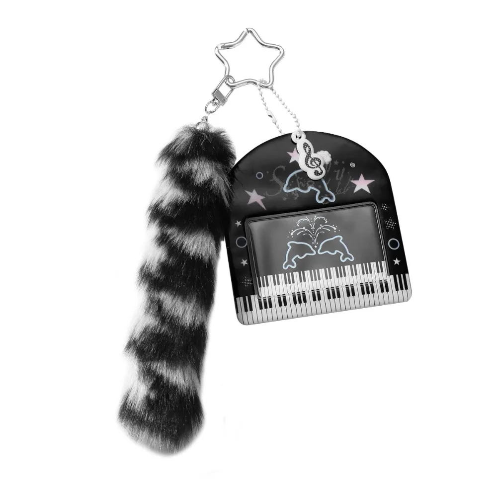 Cute Y2K Furry Tail Keychain INS Korean Style 3-inch Kpop Photocard Holder Leopard Print Gift Card Holder