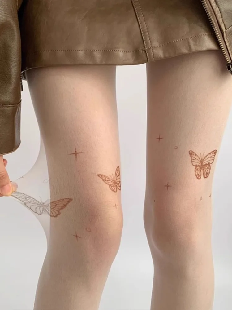 

JK Butterfly Printed Long Stocking High Tube Socks Sweet Girls Fashion Sexy Lolita Pearl Bowknot Elastic Sock Fairy Tights