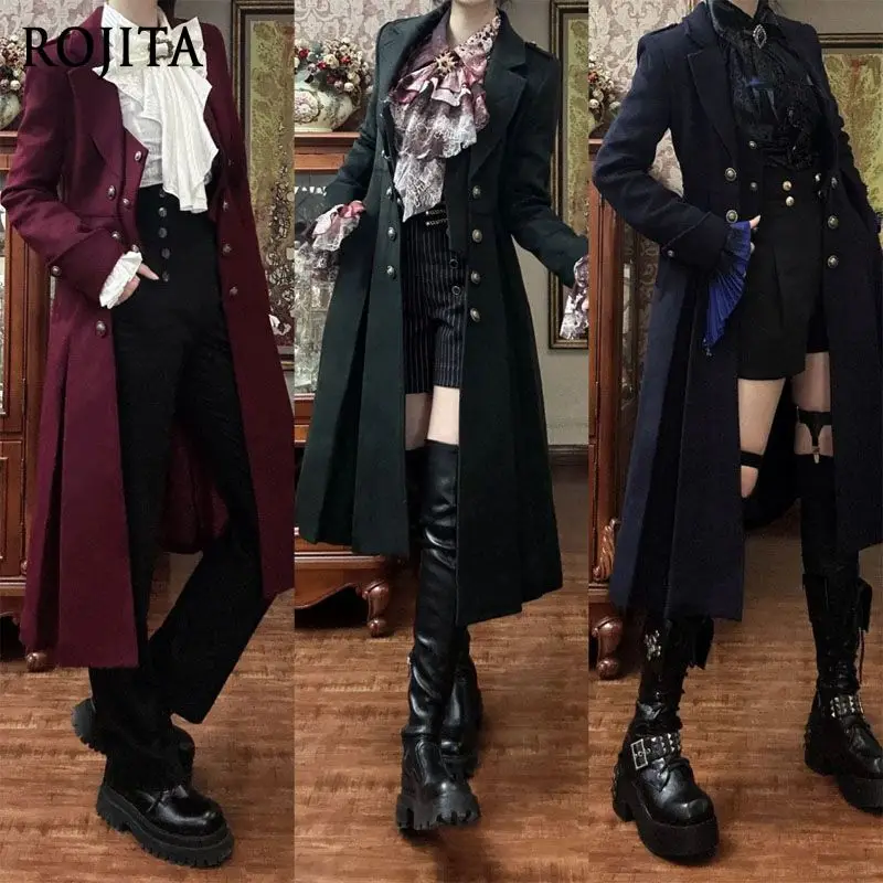 Bat Wing Trench Coat Long Coat British Retro Dark Goth Handsome Knight Lolita Coat Women Red Ribbon Shirt Ribbon Removable