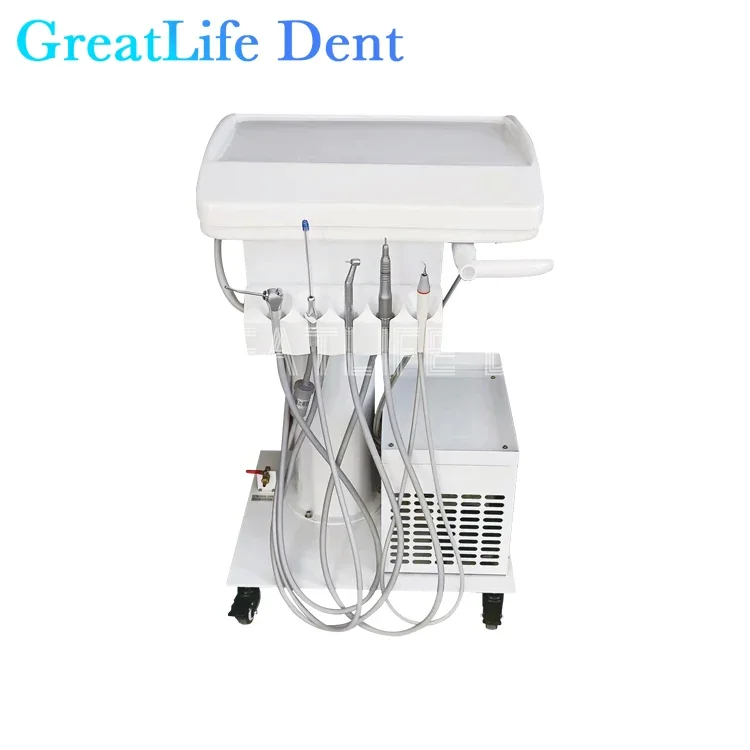 GreatLife Dent Dental laboratory equipment Mobile Portable Dental Turbine Unit 2/4Hole+Silent Oil Free Air Compressor+Handpiece