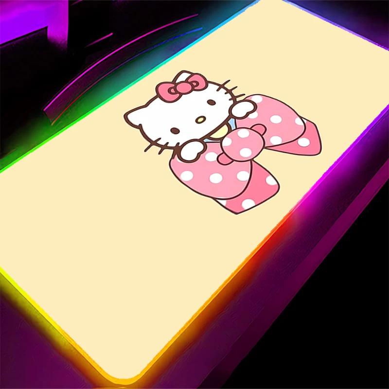 Mouse pad rgb hello kitty, borda de travamento, tipo velocidade do computador, tapete para jogadores de e-sports, teclado de laptop, led, mousepad, tapete de mesa