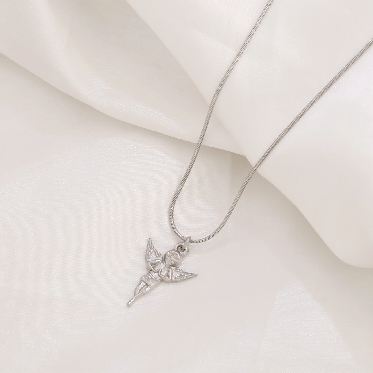 Fashion 316L Stainless Steel Golden Trendy Angel Pendant Necklace For Women Romantic Neck Chain Waterproof Jewelry Holiday Gifts