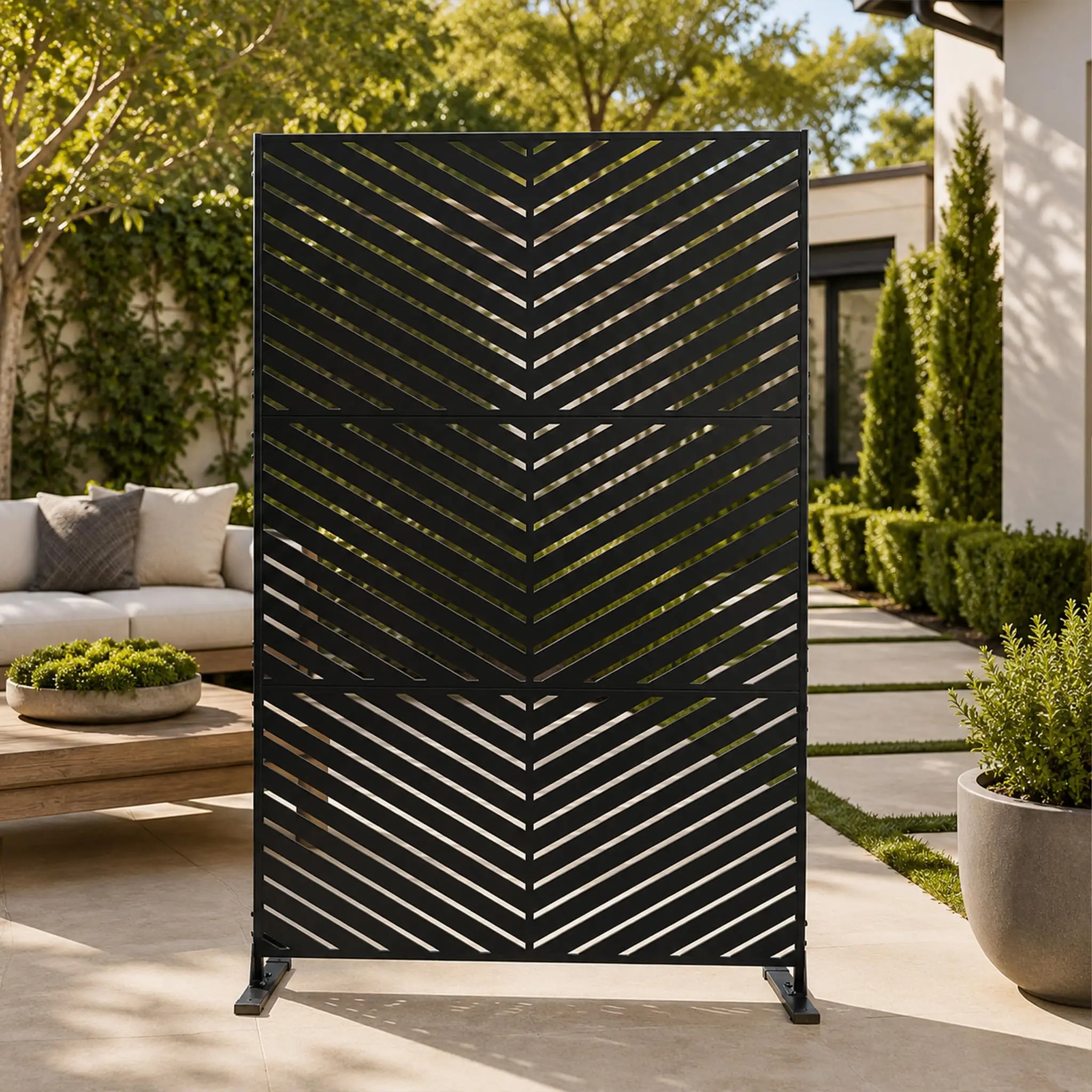 Pantalla de Privacidad Metálica de 74" de Alto x 47.2" de Ancho, Divisor Decorativo para Exteriores | Conjunto de Paneles Separadores Independientes para Terraza
