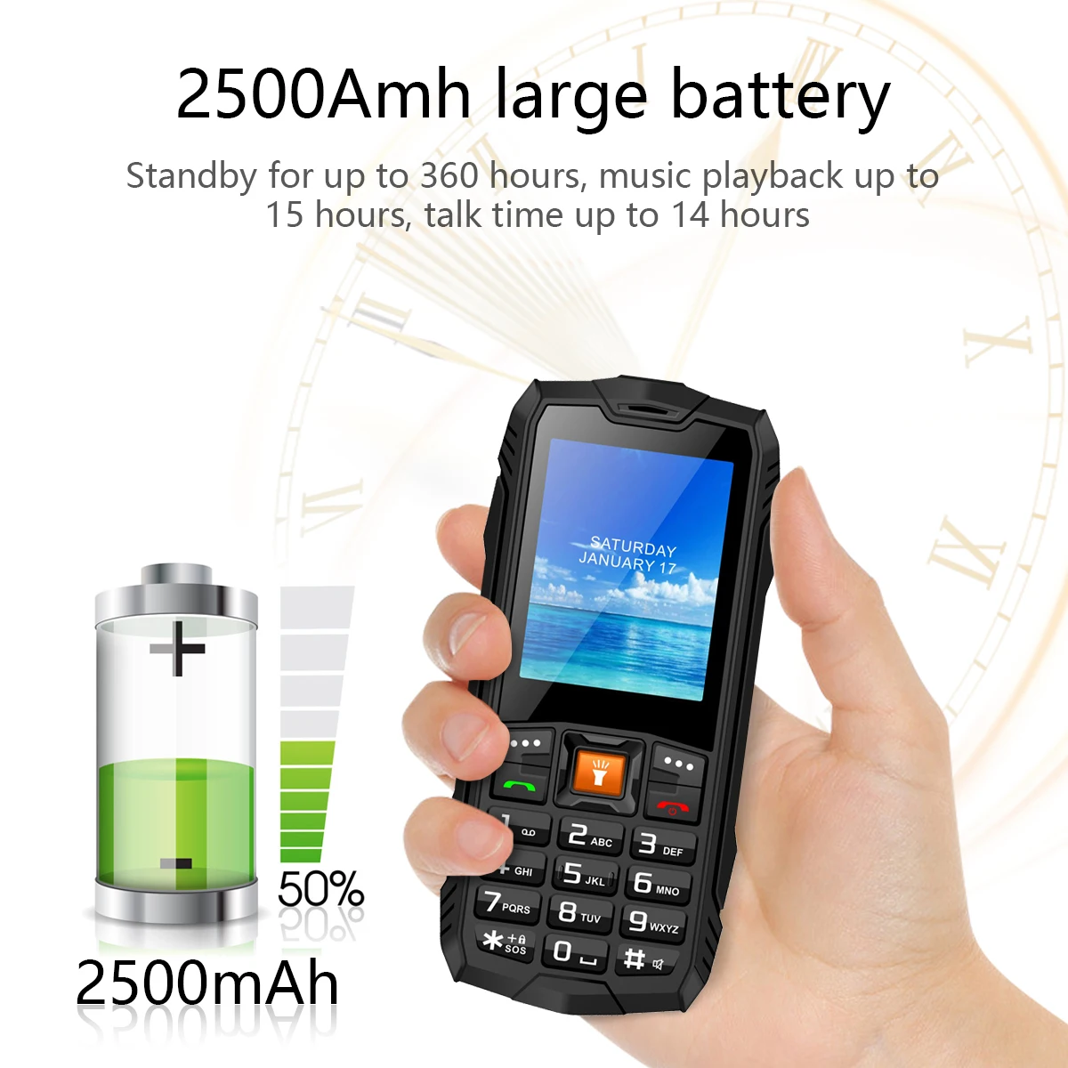 Top 4G Rugged Phone IP68 Waterproof Dustproof Feature Phones Dual SIM Big Battery Keypad Phone Bar Phone with Glare Flashlight