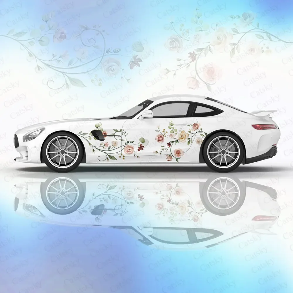 

Colorful Rose Flowers Car Vinyl Wraps Decal Self-adhesive PVC Sticker Suitable for Trucks SUV Decoration Auto Accessories Gift