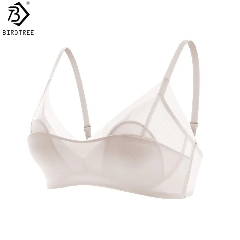 

Birdtree, Silk Blended Wireless Bra, Women Satin Bralette Linerie Underwear, Breathable French Style Bras, 2026 New A62113JF