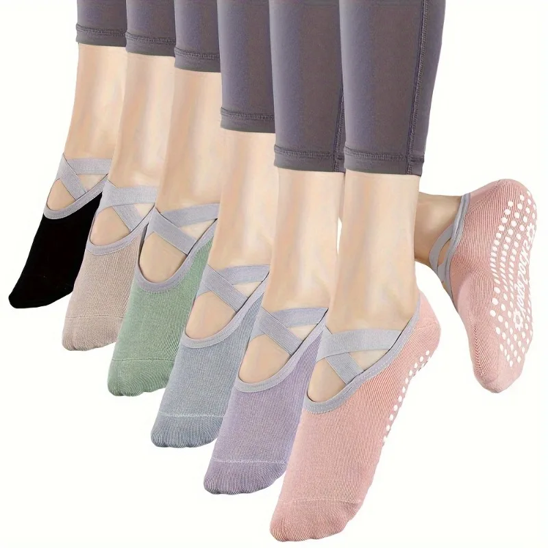 

6 pairs of yoga socks with silicone anti slip sole - suitable for Pilates and dance