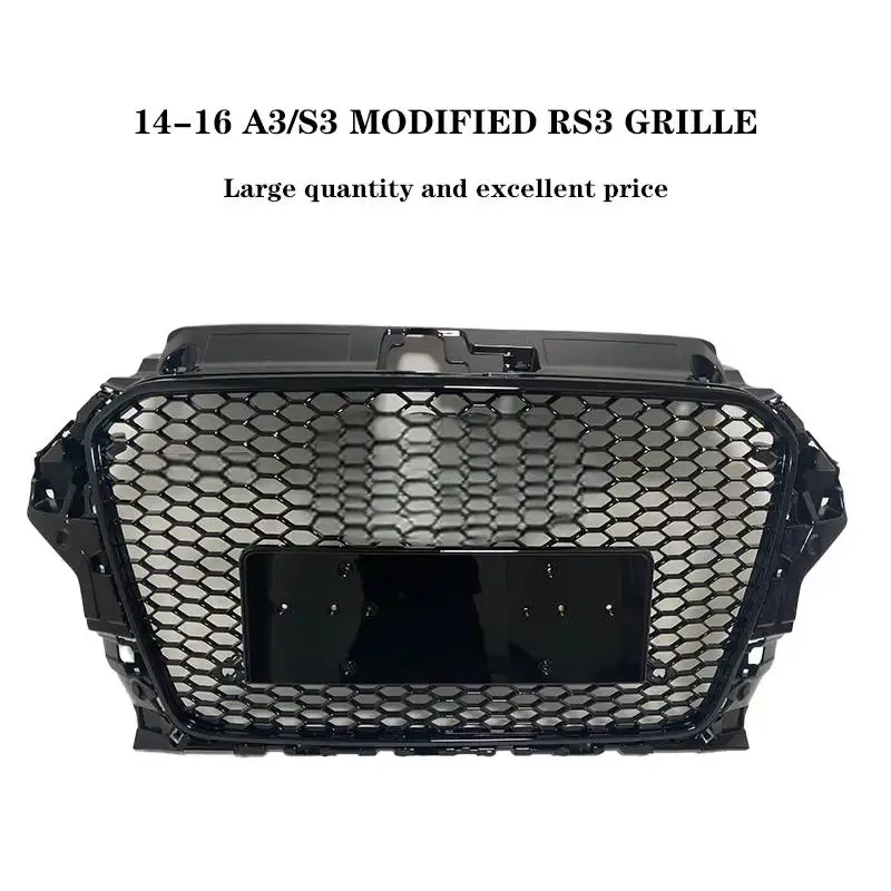 2014-2016 RS3 نمط شبكة أمامية سوداء لامعة لشواية المصد الأمامي A3 S3 8 فولت