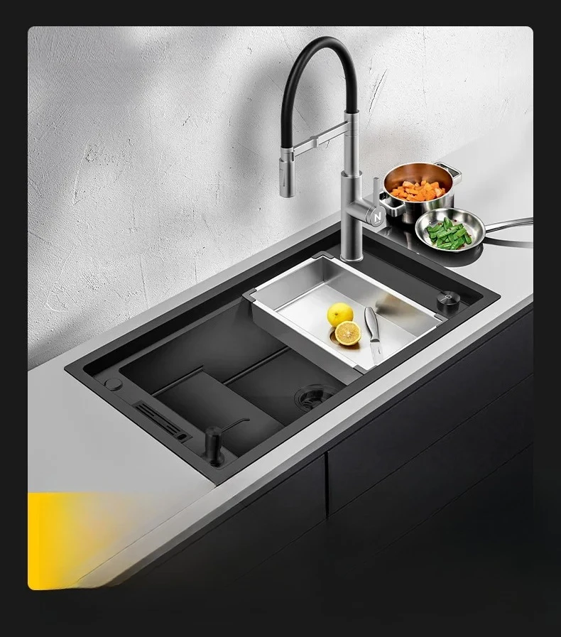 

Black nano 304 stainless steel stepped handmade sink kitchen sink sink