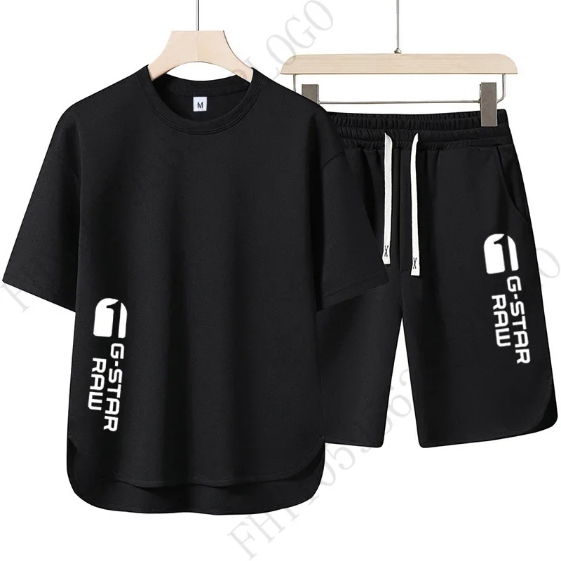

Men's summer breathable short sleeve round neck T-shirt + shorts two-piece 2025 new print breathable men's casual sports suit