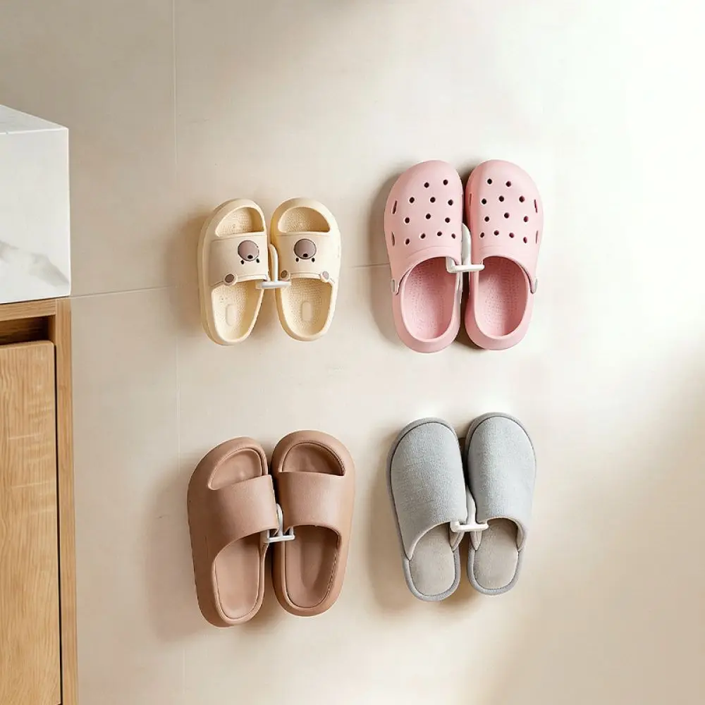 Punch Free Slipper Storage Rack Bathroom Wall Organizer Hanging Shoe Holder Shelf Adhesive Space Saving Rack For Modern Home
