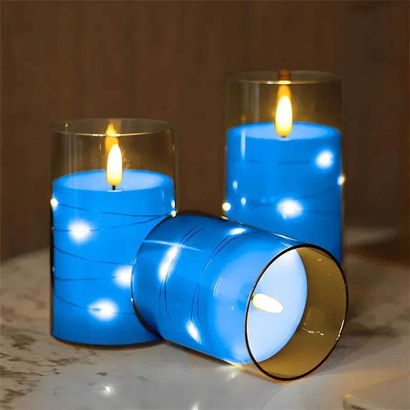 Bougies scintillantes sans flamme avec bougies LED en acrylique à distance avec ficelle étoile intégrée bougie à piles, pour la maison