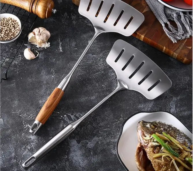 

New 304 Stainless Steel Fish Spatula with Long Handle/Slotted Turner for Steak Fish/Kitchen Frying & GrillingTools OK 1139