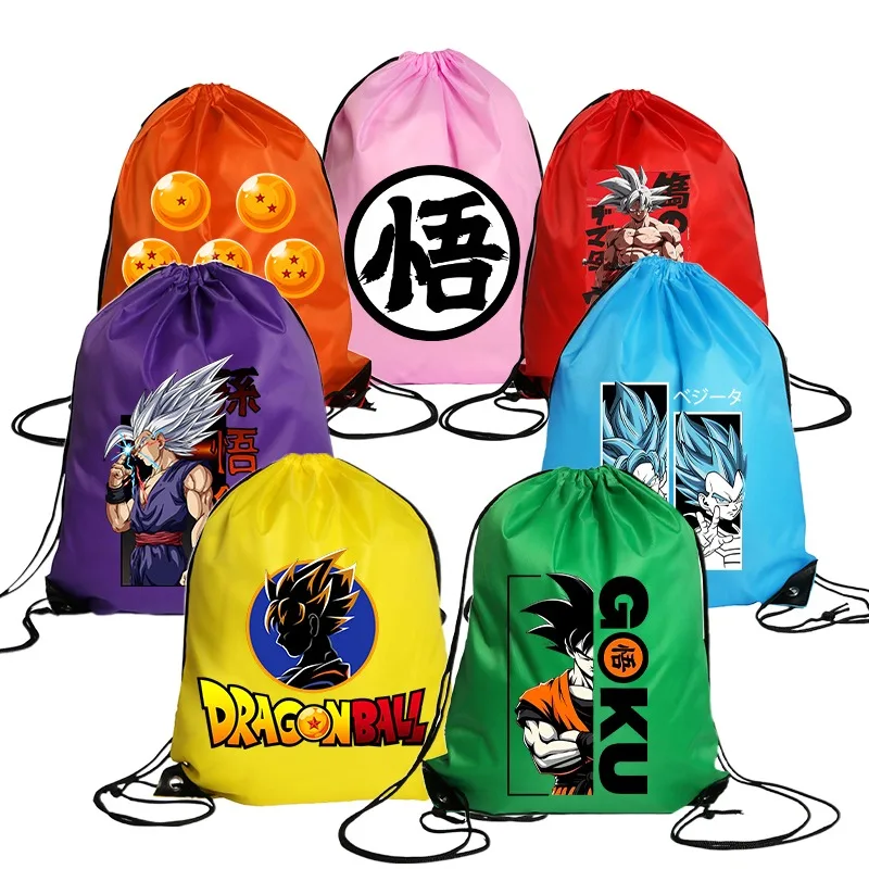 Dragon Balles Drawstring Bag Boy Anime Figure Print Sports Backpack Trendy Cool Cycling Backpacks Large Capacity Storage Pouch