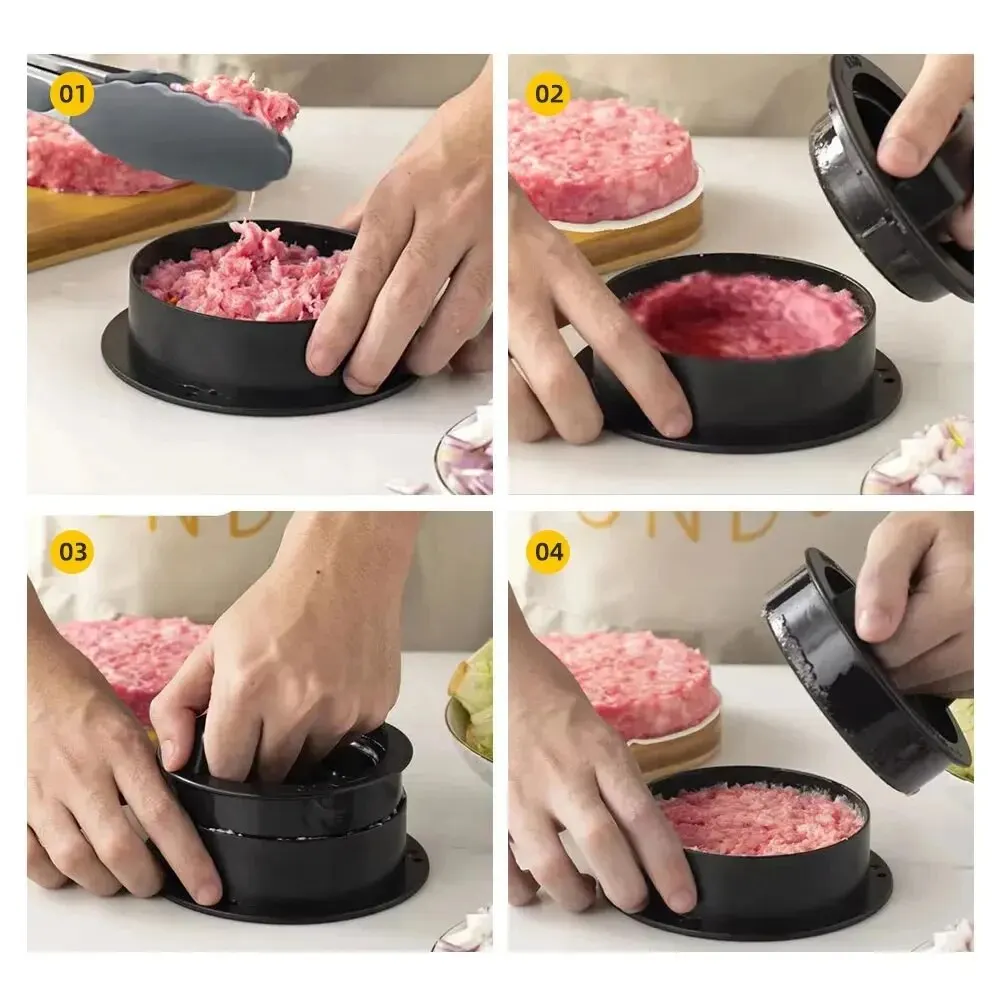 Okrągła prasa do hamburgerów Grill wołowy Food-Grade ABS Hamburger pomocnik prasa do mięsa kotlety Patty Maker formy gadżety kuchenne — zdjęcie 6