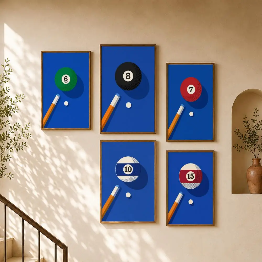 Billiards Retro Balls Pop Colorful Poster PP Self Adhesive Home Garage Dorm Bar Wall Decor Aesthetic Retro Gift