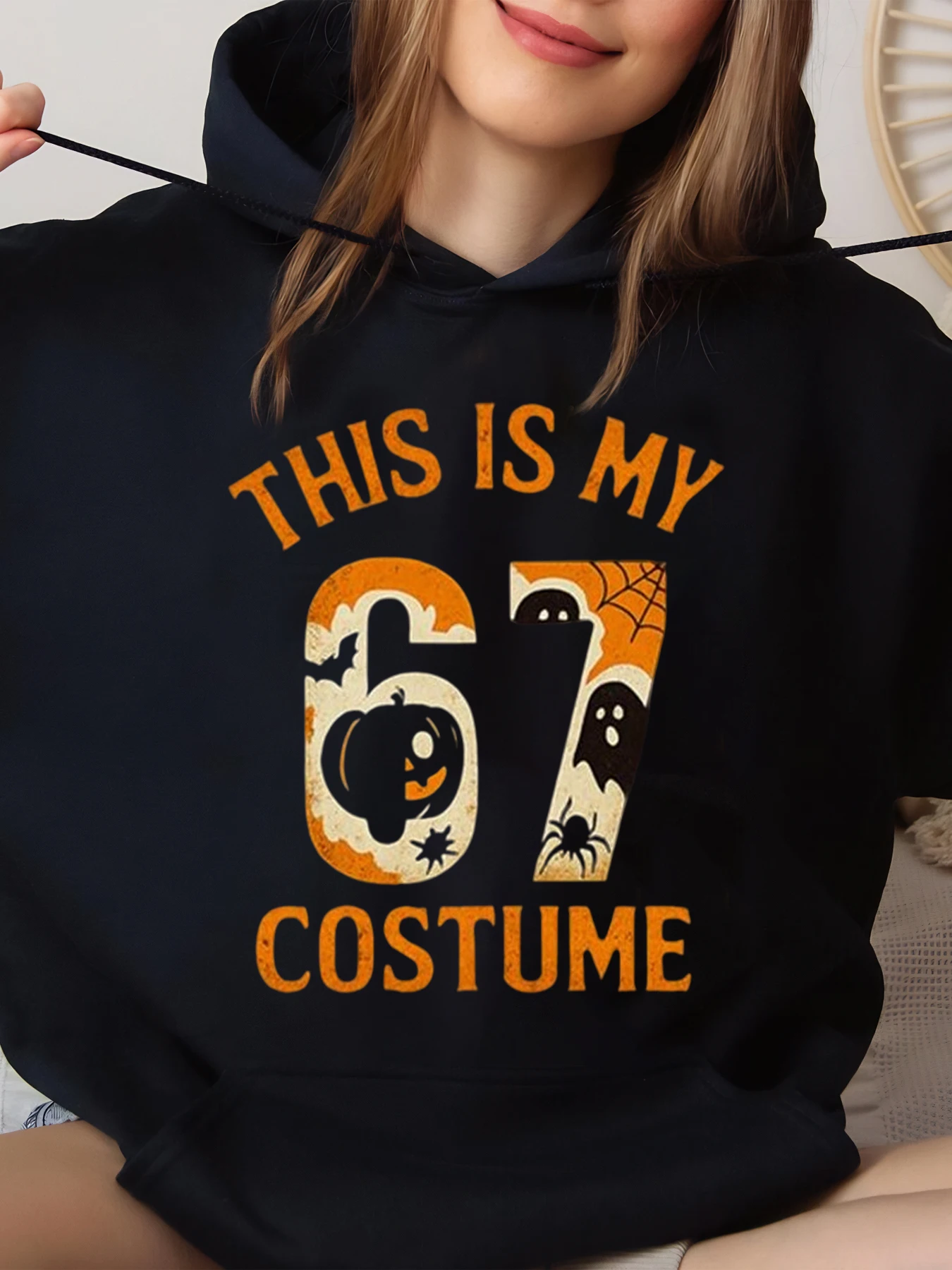 

Pumpkin Ghost Spider Print This Is My 67 Costume Halloween Hoodie Party Wear Black Large Size Big Sizes