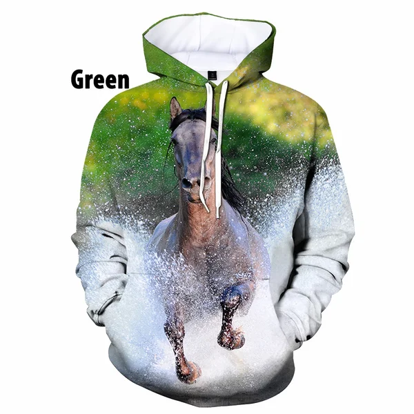 Unisex Horse 3D Printed Hoodies Men and Women Casual Sweaters Pullover Cartoon Long Sleeve Loose Hooded Sweatshirts