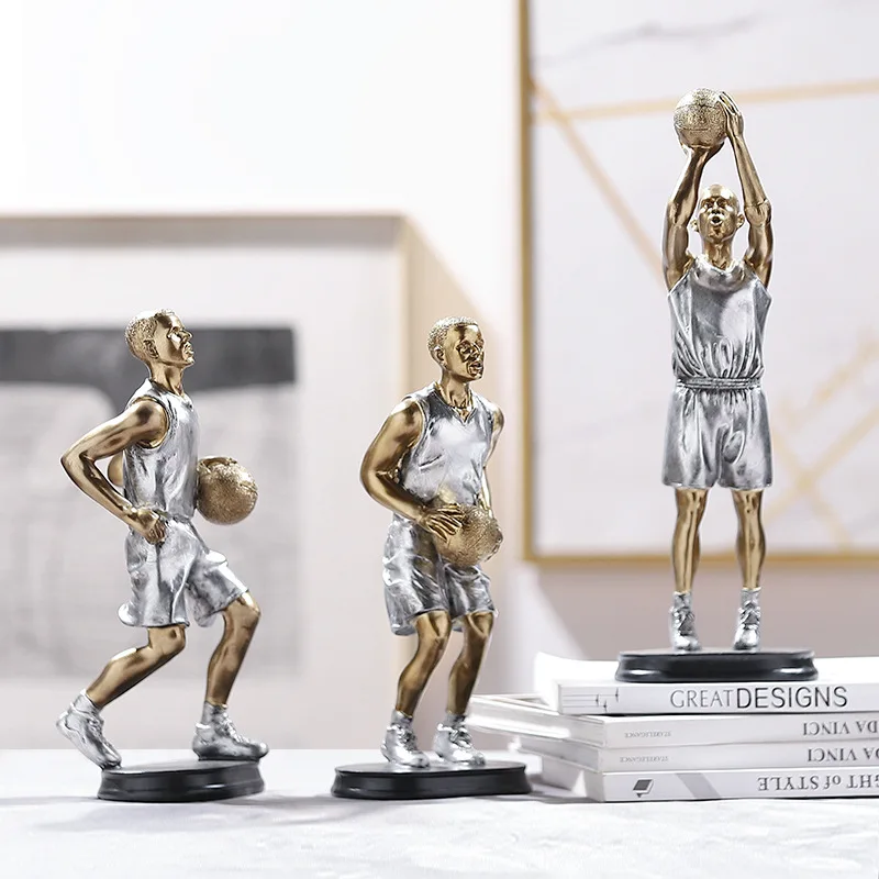 

Resin handicraft figurine of a one-handed slam dunker, a retro Nordic basketball boy figurine.