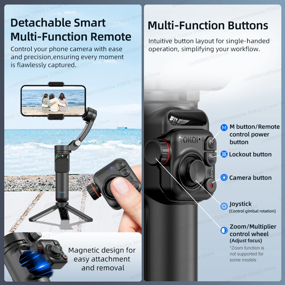 TOKQI-M02 3-Axis Handheld Gimbal Stabilizer for Smartphone,  Foldable Phone Holder Anti-Shake PTZ for iPhone Android TikTok Vlog