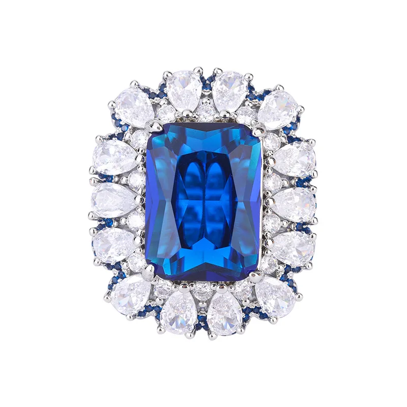 Jewelry Gold-Plated European and American Fashion Gemstone Color-Block Square 13*18 Women's Ring