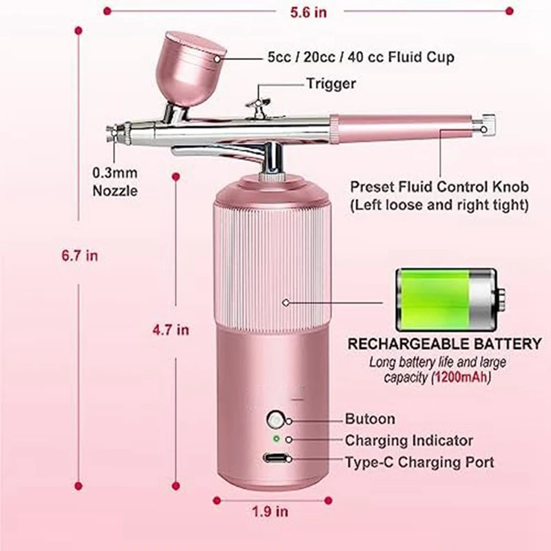 충전식 핸드헬드 에어브러시 압축기, 전문 무선 자동 에어브러시 건, 네일 아트, 메이크업용 에어브러시 키트